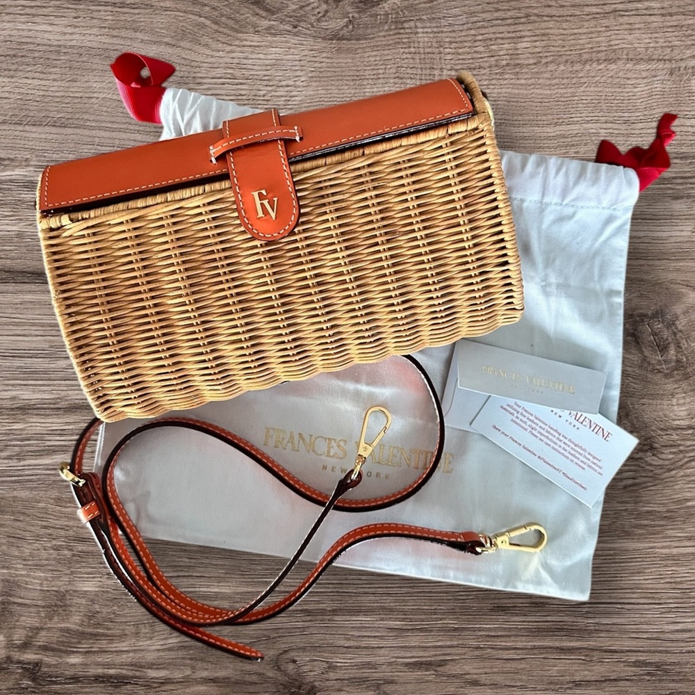 827 Frances Valentine Betsy Wicker Bag Crossbody Clutch Orange Natural NWT
